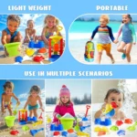 Beach Toys, 19 Piece Sand Toys Set Kids Sandbox Toys Includes Water Wheel Beach Tool Kit Bucket Watering Can Molds with Mesh Bag