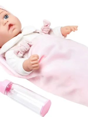 Enjoyin 12'' Baby Doll in Gift Box with Pink Cloths, Pacifier, 13''x13'' Microfabric Blanket, and Feeding Bottle.