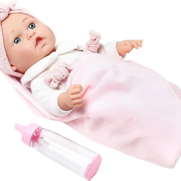 Enjoyin 12'' Baby Doll in Gift Box with Pink Cloths, Pacifier, 13''x13'' Microfabric Blanket, and Feeding Bottle.