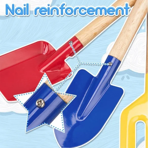 Beach Toys for Kids, 6Pcs 8'' Kids Gardening Tools Sand Toys Set, Metal Garden Tools with Sturdy Wooden Handle, Cylinder, Spoon,