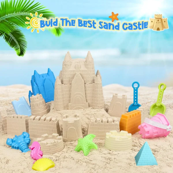 Beach Toys Sand Toys for Kids, Sand Castle Toys with Castle Bucket, Sand Molds, Shovel and Rake, Sandbox Toy for Toddlers 1-3 4