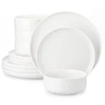 MALACASA 12/24 Piece Ceramic Porcelain Dinnerware Set with 4 Pcs Dinner/Dessert Plates,Bowl Tableware Set Service for 4