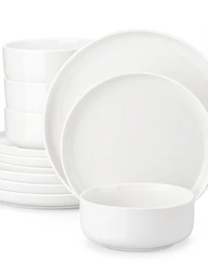 MALACASA 12/24 Piece Ceramic Porcelain Dinnerware Set with 4 Pcs Dinner/Dessert Plates,Bowl Tableware Set Service for 4