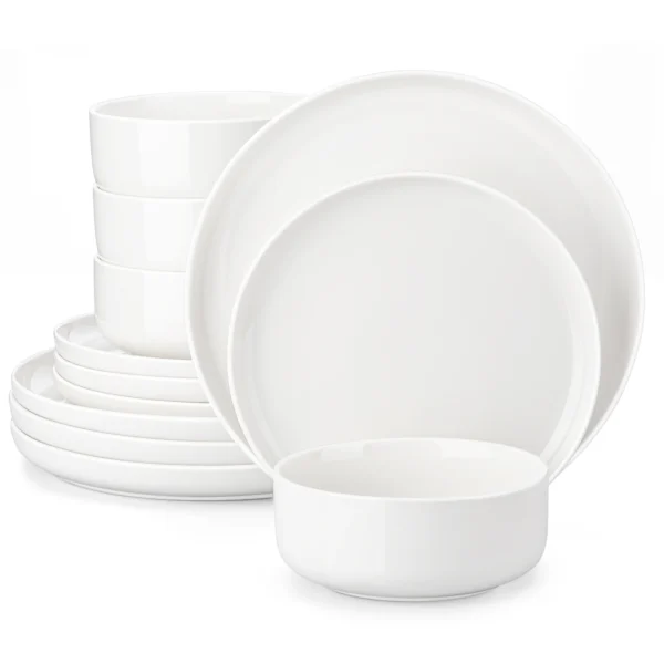 MALACASA 12/24 Piece Ceramic Porcelain Dinnerware Set with 4 Pcs Dinner/Dessert Plates,Bowl Tableware Set Service for 4