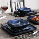 Vancasso Stern Dinner Set Blue Square Kiln Change Glaze Tableware 16 Pieces Kitchen Dinnerware Ceramic Crockery Set for 4 Person