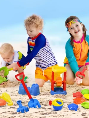 Beach Toys, 19 Piece Sand Toys Set Kids Sandbox Toys Includes Water Wheel Beach Tool Kit Bucket Watering Can Molds with Mesh Bag