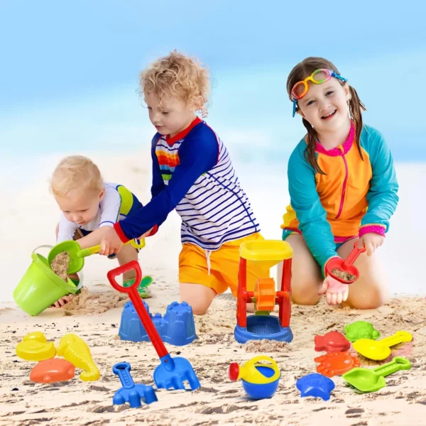 Beach Toys, 19 Piece Sand Toys Set Kids Sandbox Toys Includes Water Wheel Beach Tool Kit Bucket Watering Can Molds with Mesh Bag