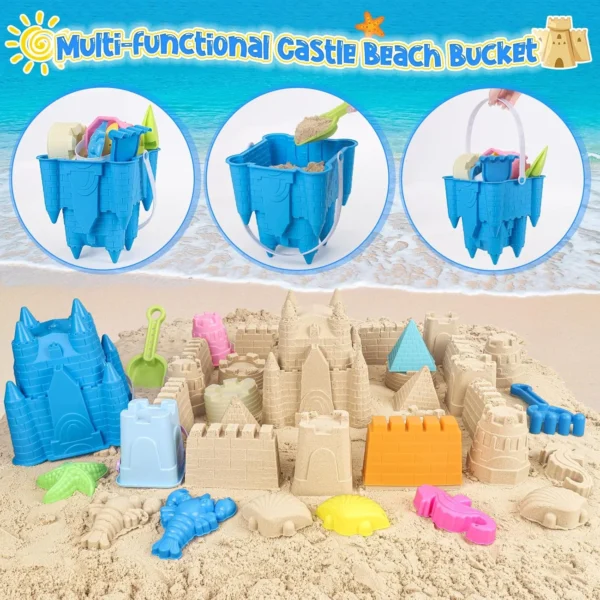 Beach Toys Sand Toys for Kids, Sand Castle Toys with Castle Bucket, Sand Molds, Shovel and Rake, Sandbox Toy for Toddlers 1-3 4