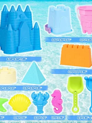 Beach Toys Sand Toys for Kids, Sand Castle Toys with Castle Bucket, Sand Molds, Shovel and Rake, Sandbox Toy for Toddlers 1-3 4