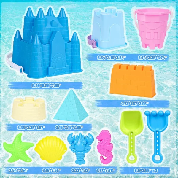 Beach Toys Sand Toys for Kids, Sand Castle Toys with Castle Bucket, Sand Molds, Shovel and Rake, Sandbox Toy for Toddlers 1-3 4