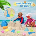 Beach Toys Sand Toys for Kids, Sand Castle Toys with Castle Bucket, Sand Molds, Shovel and Rake, Sandbox Toy for Toddlers 1-3 4
