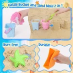 Beach Toys Sand Toys for Kids, Sand Castle Toys with Castle Bucket, Sand Molds, Shovel and Rake, Sandbox Toy for Toddlers 1-3 4