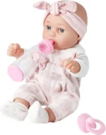 Enjoyin 12'' Baby Doll in Gift Box with Pink Cloths, Pacifier, 13''x13'' Microfabric Blanket, and Feeding Bottle.