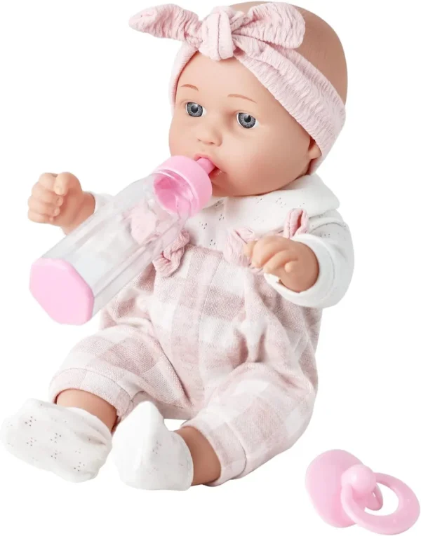 Enjoyin 12'' Baby Doll in Gift Box with Pink Cloths, Pacifier, 13''x13'' Microfabric Blanket, and Feeding Bottle.