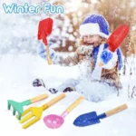 Beach Toys for Kids, 6Pcs 8'' Kids Gardening Tools Sand Toys Set, Metal Garden Tools with Sturdy Wooden Handle, Cylinder, Spoon,