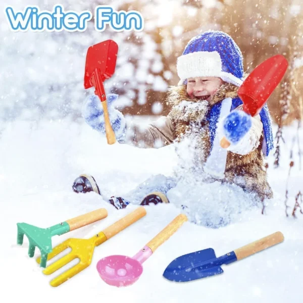 Beach Toys for Kids, 6Pcs 8'' Kids Gardening Tools Sand Toys Set, Metal Garden Tools with Sturdy Wooden Handle, Cylinder, Spoon,