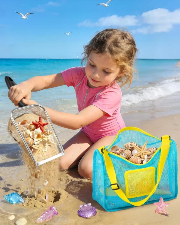 Beach Toys for Kids, 25 Pcs Metal Sand Sifter & Collapsible Beach Buckets Set, Stainless Steel Sand Shovel, Sandcastle Building
