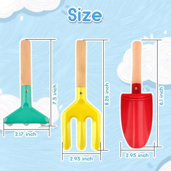 Beach Toys for Kids, 6Pcs 8'' Kids Gardening Tools Sand Toys Set, Metal Garden Tools with Sturdy Wooden Handle, Cylinder, Spoon,