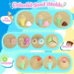 Collapsible Beach Toys Set for Kids Toddlers Girls, Collapsible Sand Bucket and Shovels Set with Mesh Bag & Sand Molds, Ice Crea