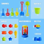 Beach Toys, 19 Piece Sand Toys Set Kids Sandbox Toys Includes Water Wheel Beach Tool Kit Bucket Watering Can Molds with Mesh Bag