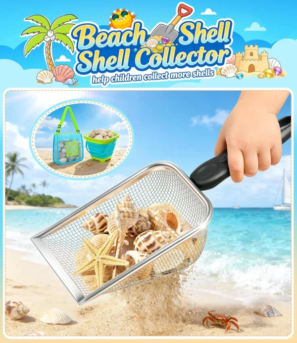 Beach Toys for Kids, 25 Pcs Metal Sand Sifter & Collapsible Beach Buckets Set, Stainless Steel Sand Shovel, Sandcastle Building