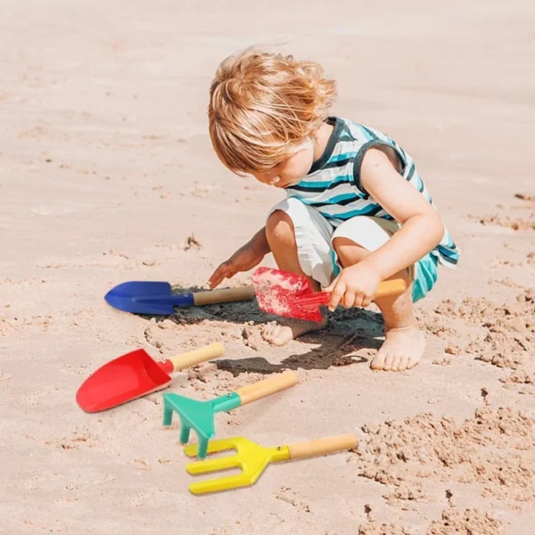 Beach Toys for Kids, 6Pcs 8'' Kids Gardening Tools Sand Toys Set, Metal Garden Tools with Sturdy Wooden Handle, Cylinder, Spoon,