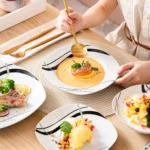 VEWEET FIONA 24-Piece Ceramic Black Plate Combi-Set Porcelain Tableware Set of Bowls/Dessert Plates/Soup Plates/Dinner Plates