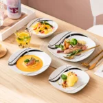 VEWEET FIONA 24-Piece Ceramic Black Plate Combi-Set Porcelain Tableware Set of Bowls/Dessert Plates/Soup Plates/Dinner Plates