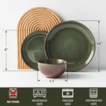 Stoneware Dinnerware Sets Service for 4, 12 pcs Reactive Glaze Plates and Bowls Sets, Handmade Ceramic Dish Set, Highly Chip and