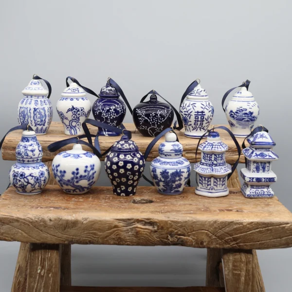 Set of 12 Ceramic Pedants, Mini Porcelain Jar Models, Hanging Ornaments, Home Decoration