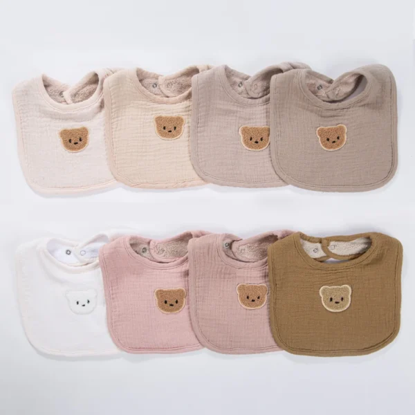 Cute Bear Muslin Cotton Baby Bibs Saliva Towel U-Absorbent Pockets Korean Children Kids Boys Girls Bandanas Feeding Burp Clothes