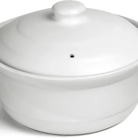 White Ceramic Casserole Pot with Lid 3.4 Quart Clay Cookware Stockpot for Soup Rice Stew