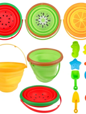 Beach Sand Toys Set for Kids,Silicone Collapsible Foldable Beach Bucket Travel Beach Toys for Summer Camping for Boys Girls