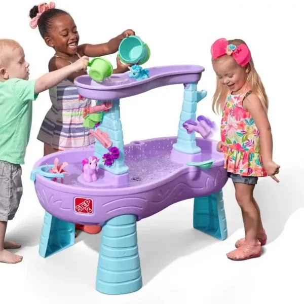 Rain Showers and Unicorns Water Table, Kids Water and Sand Activity Sensory Playset, Summer Outdoor Toys, 13 Piece Water Toy Acc
