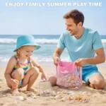 Beach Sand Toys Mesh Shovel Set for 3 Pack Collapsible Sand Buckets and Filter Sand Scooper with Mesh Bag for Shell Collecting