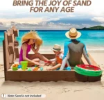 53× 44.5in Wood Sand Box for Kids Ages 3-8, Sandboxes for Backyard Patio Garden Beach Outdoor Play Use, w/Fabric Liner Funnel Ch