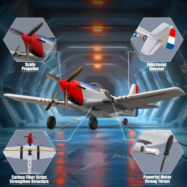 Volantexrc P51 Mustang 3CH Foam Airplane Remote Control Fighter 420mm Fixed Wingspan RTF Glider RC Warbird Airplane Toys Gifts