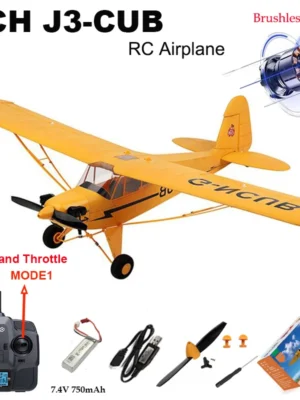 New J3-CUB RC Airplane 5CH 2.4G Remote Control Mode1 (Right Hand Throttle) 3D/6G 1406 Brushless Motor Outdoor Foam Fiexd Plane