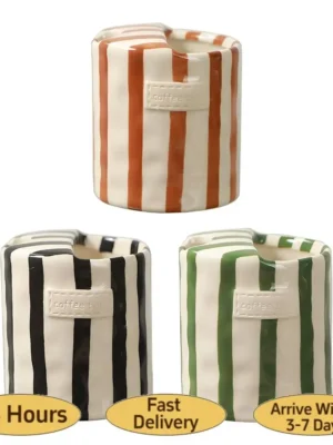 Hand-Painted Retro Striped Ceramic Coffee Mug Vintage Breakfast Cup Coffee Cup for Milk Coffee Juice Latte Hot Cold Drinks