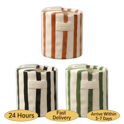 Hand-Painted Retro Striped Ceramic Coffee Mug Vintage Breakfast Cup Coffee Cup for Milk Coffee Juice Latte Hot Cold Drinks