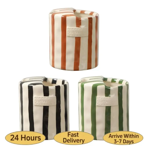 Hand-Painted Retro Striped Ceramic Coffee Mug Vintage Breakfast Cup Coffee Cup for Milk Coffee Juice Latte Hot Cold Drinks