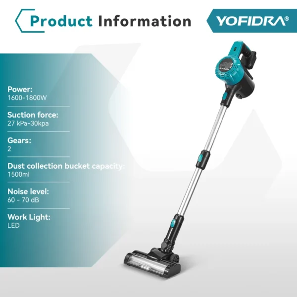 YOFIDRA 1500ML Electric Vacuum Cleaners 27-30KPA Cordless Home Car Dust Catcher Cleaning Power Tools For Makita 18V Battery Pin