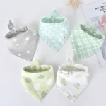 5 pieces/set Baby Triangle Bib Double-layer Cotton Scarf Cartoon Print Drool Towel Feeding Apron Cotton Triangle Bib
