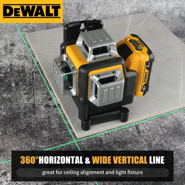 DeWalt DW089LG 12 - Line 3 - Side 360° Self - leveling Green Laser Level: 12V Lithium - Battery - Powered