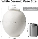 Large White Ceramic Vase, Rustic Farmhouse Decor, 9.8 Inch Tall for Home and Table