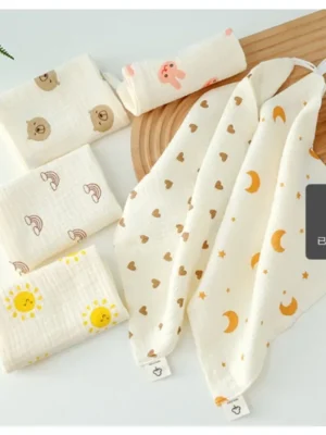 1/5pc Baby Face Towel Set - Newborn Cotton Muslin Items Includes Bibs Handkerchiefs Soft Saliva Towels & Feeding Burp Cloths