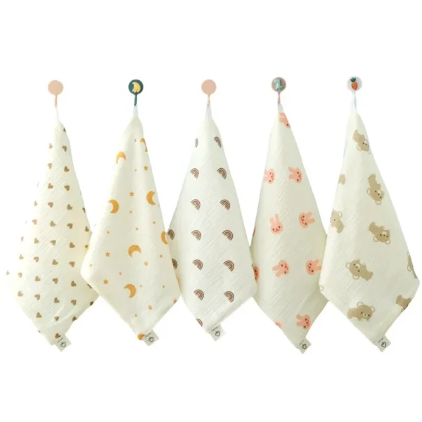 1/5pc Baby Face Towel Set - Newborn Cotton Muslin Items Includes Bibs Handkerchiefs Soft Saliva Towels & Feeding Burp Cloths