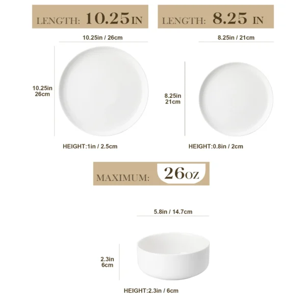 MALACASA 12/24 Piece Ceramic Porcelain Dinnerware Set with 4 Pcs Dinner/Dessert Plates,Bowl Tableware Set Service for 4
