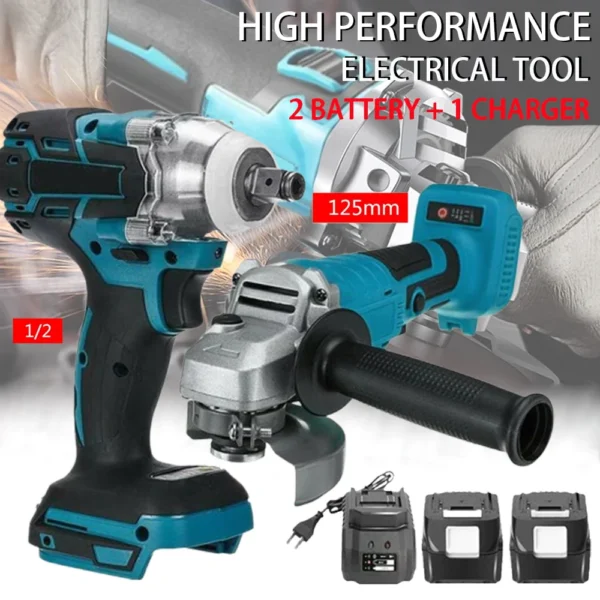 Power Tool Sets Impact Wrench 125mm Brushless Electric Angle Grinder 18V Battery Devices Combo Kit Power Tool