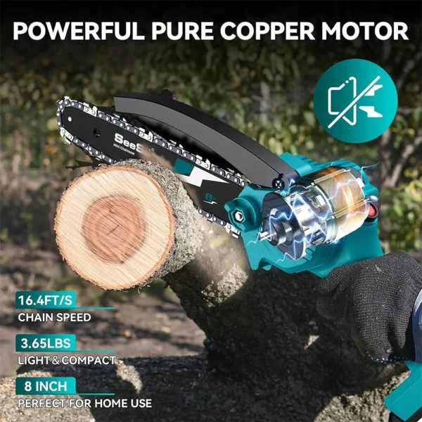 Seesii 8'' Mini Electric Chainsaw Cordless Rechargeable Handheld Cutting Wood&Pipe Garden Power Tools For Makita 18V Battery Pin